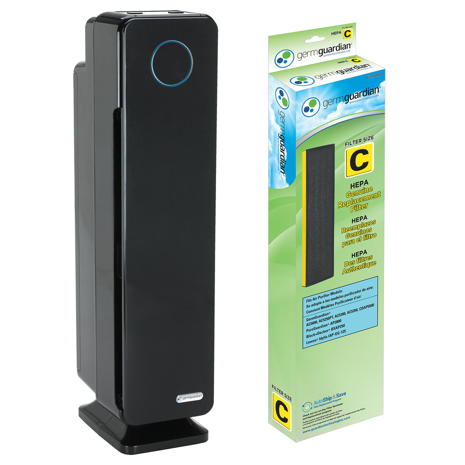 GermGuardian® AC5300B Elite 3-in-1 Air Purifier with HEPA Filter, Bonus HEPA Replacement Filter, UV Sanitizer and Odor