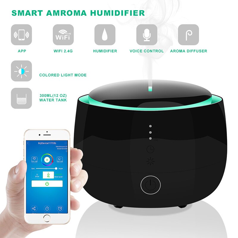 Household Aromatherapy Humidifier With Colorful Lights 300ml Oil Aroma Diffuser Air Purifier Connectable to APP And AMAZON ALEXA