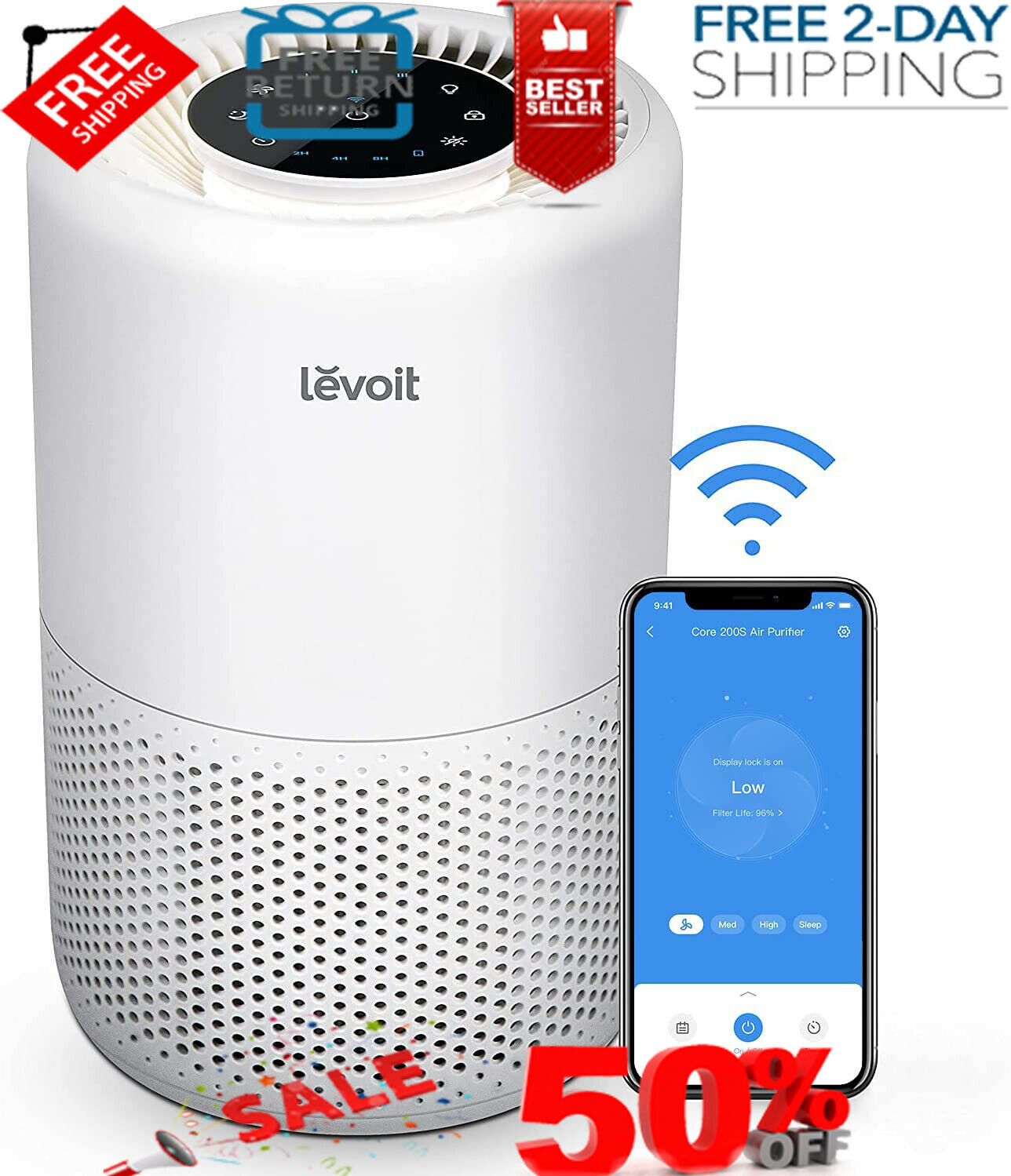 LEVOIT Smart WiFi Air Purifier for Home, Alexa Enabled H13 True HEPA Filter for