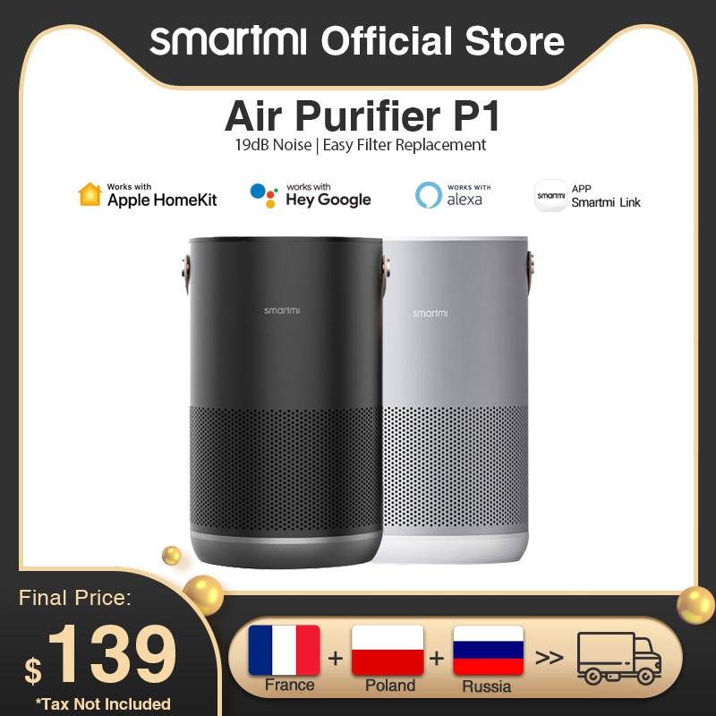 New Smartmi Air Purifier P1 Smart Control,Silent Work with Homekit,Alexa,Hey Google for Fresh Air, for Livingroom Bedroom